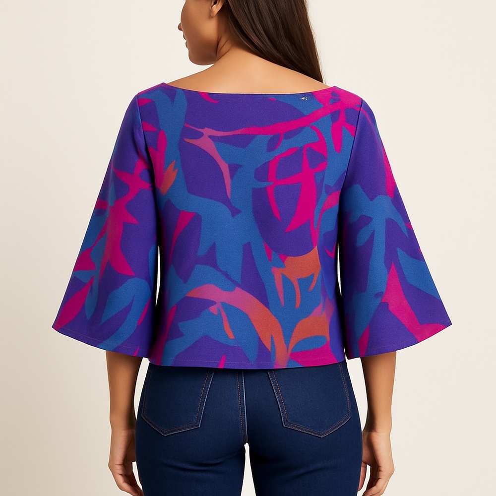 Morgan Carper (Anthropologie) Abstract Print Balloon Sleeve Top | Size M - Picture 2 of 3